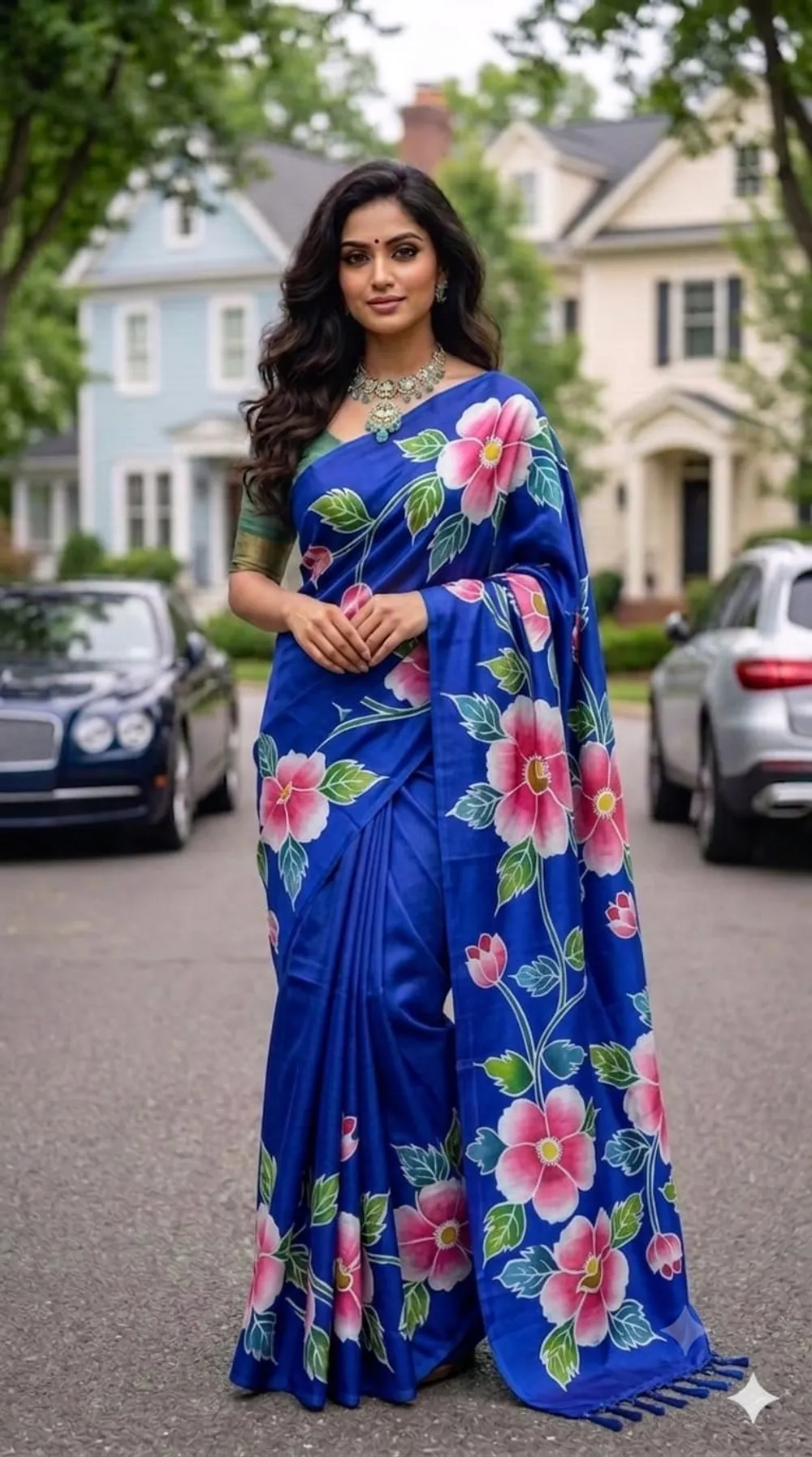 Hand-Painted Bishnupur Silk Saree with Big Floral Design – Latest Designer Collection